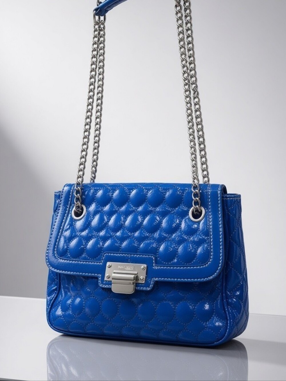 Nine West Quilted Patent Leather Convertible Crossbody Bag - Royal Blue NWOT
